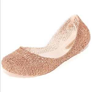 Melissa + Campana rose gold glitter jelly flats